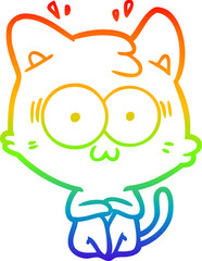 rainbow gradient line drawing of a cartoon surprised cat