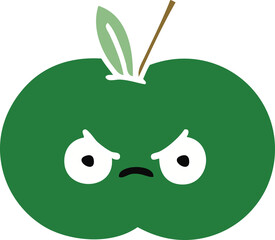flat color retro cartoon of a juicy apple