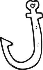 freehand drawn black and white cartoon hook