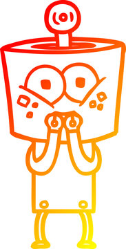 recommend clip art: warm gradient line drawing of a happy cartoon robot laughing nervously