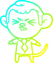 cold gradient line drawing of a cartoon annoyed monkey