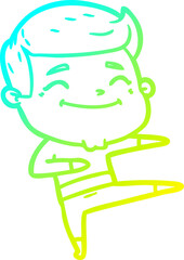 cold gradient line drawing of a happy cartoon man dancing