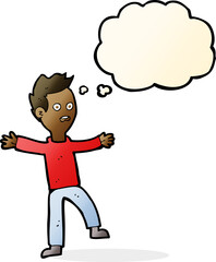 cartoon startled boy with thought bubble