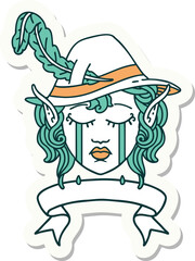 sticker of a crying elf bard character face with banner