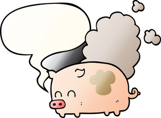 cartoon smelly pig with speech bubble in smooth gradient style