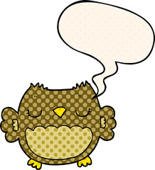 cute cartoon owl with speech bubble in comic book style