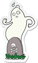 sticker of a spooky cartoon grave with rising ghost
