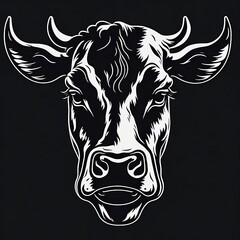 Cow face vector. Cow with horns Cow face Black and White Cow head. Generative AI