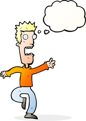 cartoon shrieking man with thought bubble