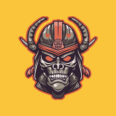 Skull samurai with horned helmet. Vector illustration for t-shirt and other uses