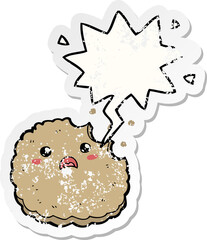 cartoon biscuit with speech bubble distressed distressed old sticker