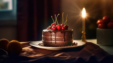 Chocolate Cherry Cake Decadent Gourmet Dessert Masterpiece Generative AI	