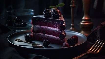 Cherry Blackberry Cake Delicious Tempting Dessert Delight Generative AI	