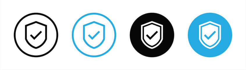 shield with check mark icon set. security shield mark icon symbol sign collections, vector illustration