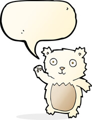 cartoon waving polar bear cub with speech bubble