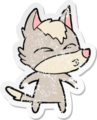 Obraz na płótnie Canvas distressed sticker of a cartoon wolf whistling