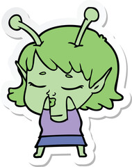 sticker of a cute alien girl cartoon