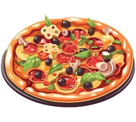 Fresh gourmet pizza with mozzarella and salami