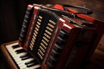Button accordion a retro musical instrument. Generative AI
