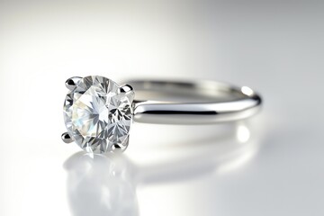 Single Diamond Engagement Ring On White Background. Generative AI