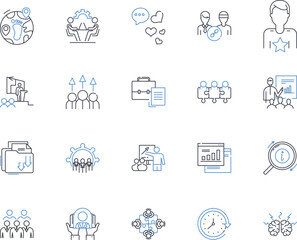 Design team line icons collection. Innovation, Creativity, Collaboration, Aesthetics, Ideation, Iteration, Experimentation vector and linear illustration. Precision,User-centered,Versatility outline