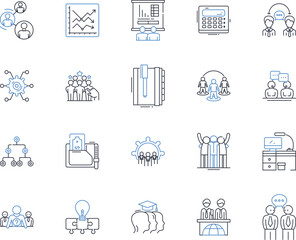 Nerking training line icons collection. Nerking, Connections, Communication, Relationships, Outreach, Collaboration, Interaction vector and linear illustration. Engagement,Socializing,Nerking skills