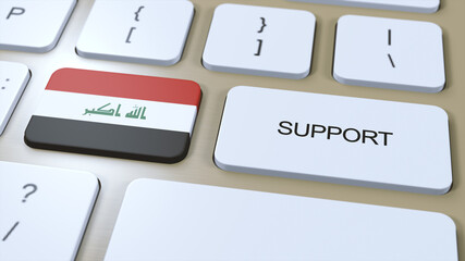 Iraq Support Concept. Button Push 3D Illustration. Support of Country or Government with National Flag