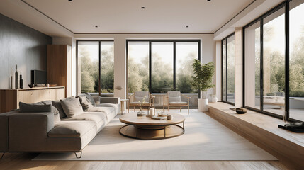 Fototapeta na wymiar modern luxury minimalist living room, generative AI