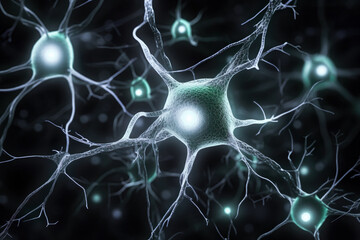  Neuronenzellen  - Neuronen im Gehirn auf mit - Synapse und Neuronenzellen senden elektrische chemische Signale with Generative KI - obrazy, fototapety, plakaty