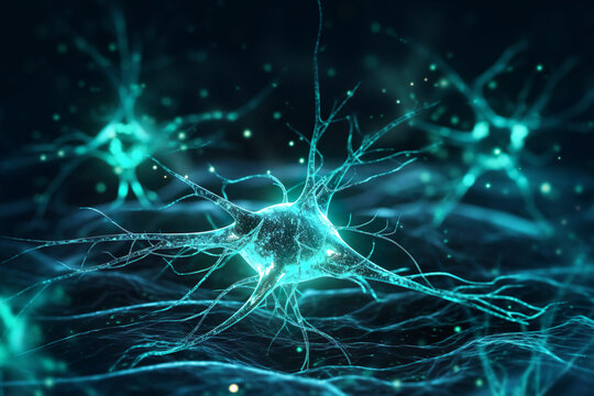 Neuronenzellen  - Neuronen im Gehirn auf mit - Synapse und Neuronenzellen senden elektrische chemische Signale with Generative KI