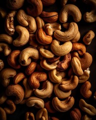 Top down view of fresh cashew nuts. AI Generative Art.