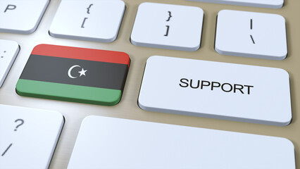 Libya Support Concept. Button Push 3D Illustration. Support of Country or Government with National Flag