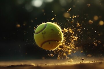 Slow motion tennis ball racquet impact. Generative AI
