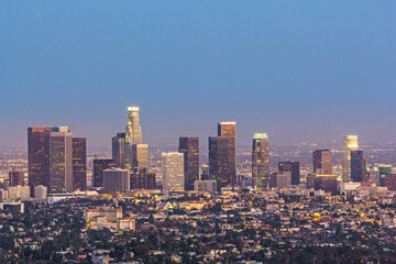 skyline of Los Angeles in dawn