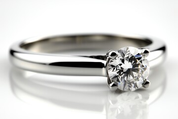 Single Diamond Engagement Ring On White Background. Generative AI