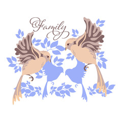 Obraz premium happy family, card with birds and flora