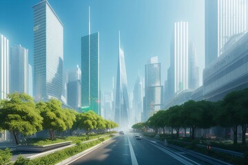 Obraz premium Eco futuristic city, generative ai