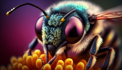 Abstract Colorful Bee Macro Photography, Generative ai