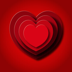 Big red heart in paper cut out style, origami. Poster, banner, greeting card.