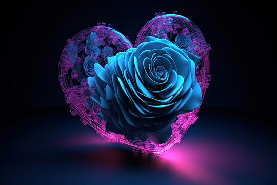 purple heart and blue rose. Generative AI image.
