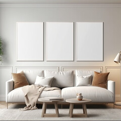 Mock up wall background,Modern living room decor  with light furniture