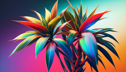 Dracaena in a pot on a colorful background. Vibrant plant in a burst of color constantly changing world. Ai generated.