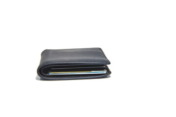 Genuine leather wallet isolated on white background.