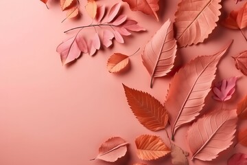 Leaves on an pink background, generative ai