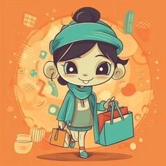 Fototapeta na wymiar Cartoon character with shopping concept