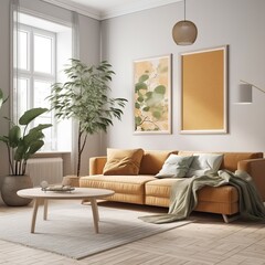 Elegant minimal classic interior with a comfy sofa, generative ai