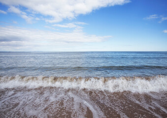 wave at sunset sunrise, ocean waves, tide, current, foamy waves rolling, waves on the beach, travel and summer 
