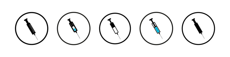 A set of medical syringes. Vaccine and syringe icon. Injection vector illustration.