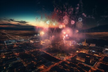 Colorful explosion over vibrant Las Vegas. Generative AI