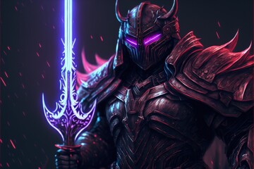 Fototapeta na wymiar Sci-fi hero astro-warrior wearing advanced armor and wielding enchanted blade Fantasy concept , Illustration painting. Generative AI